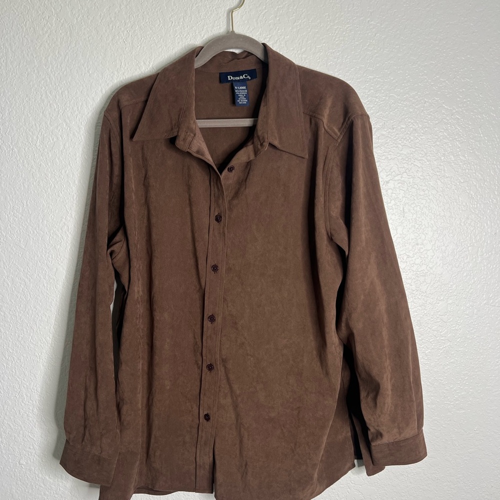 Denim & Co. Brown Saude Button up Shacket Size XL